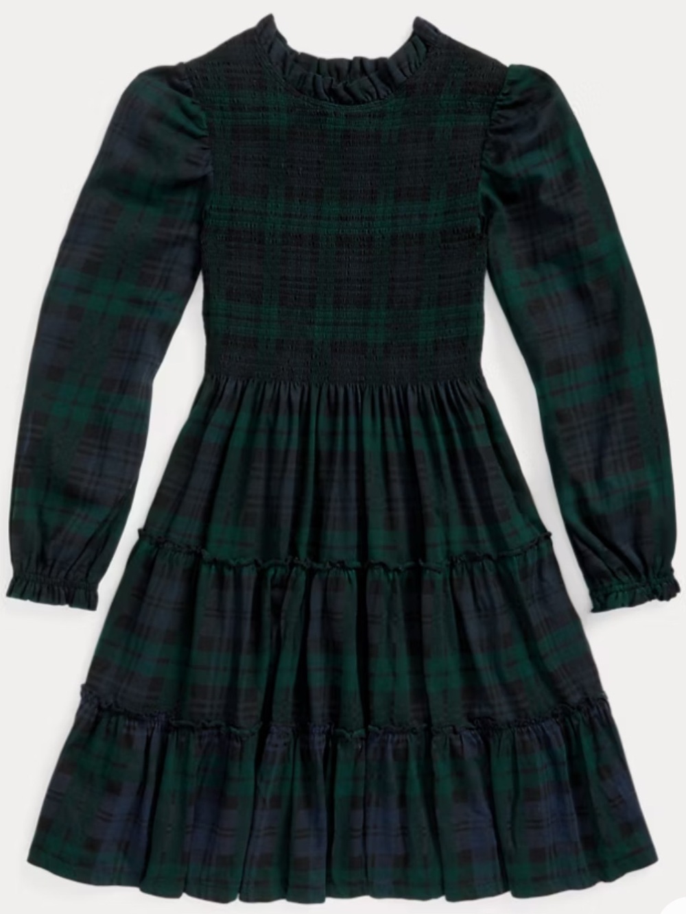 Polo Ralph Lauren Holiday Plaid Smocked Cotton Jersey Dress | 8-10 Year